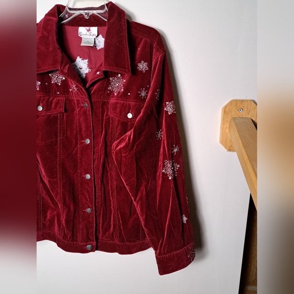 Quacker Factory - Red Velvet Snowman Jacket - Size 2X - Winter Snow Flakes - Picture 8 of 14